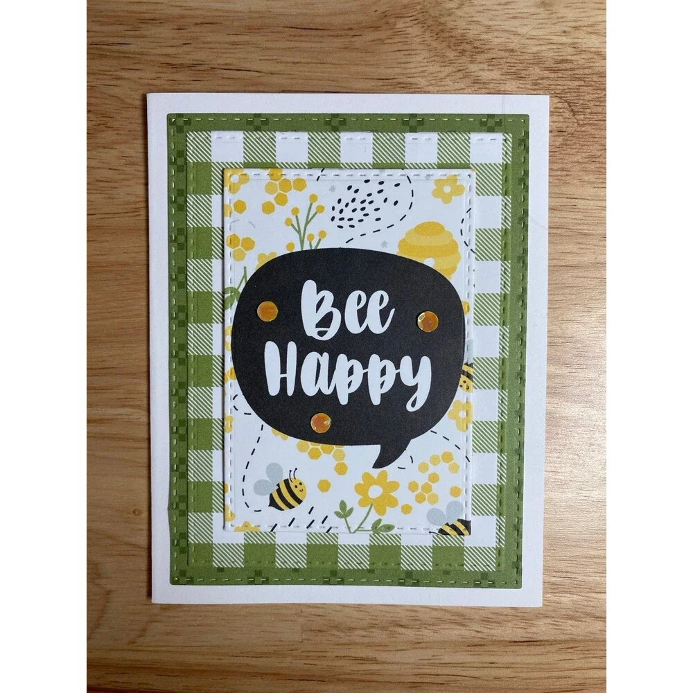 Bee & Flowers Greeting Card – Handmade A2 Card – All Occasion Blank Card